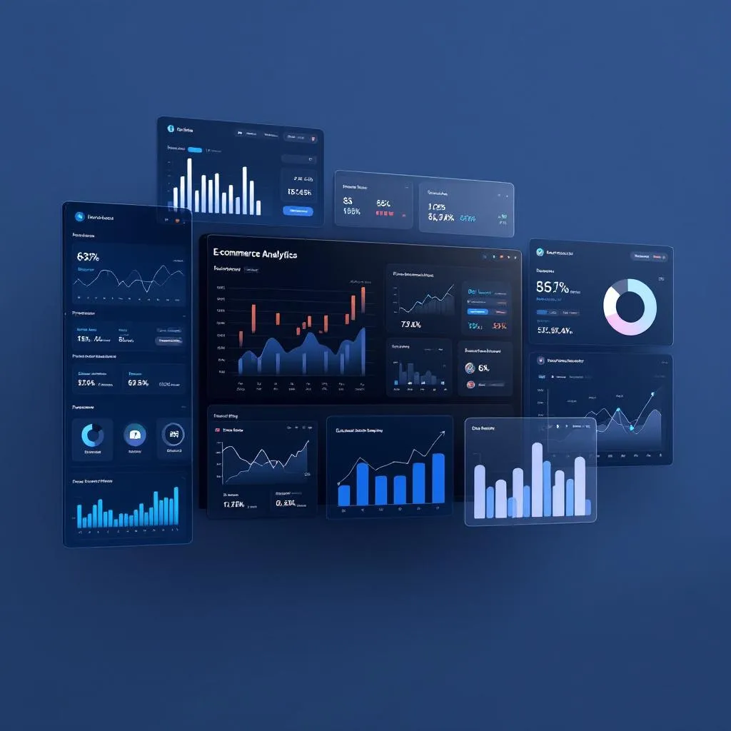 Dijital ekranlarda e-ticaret analitik gösterge paneli ve artan grafik çizelgeleri